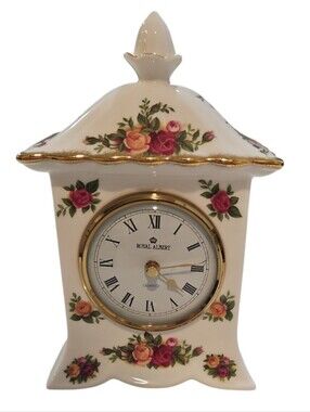 Royal Albert Cream Floral Table Clock with Gold Accents
